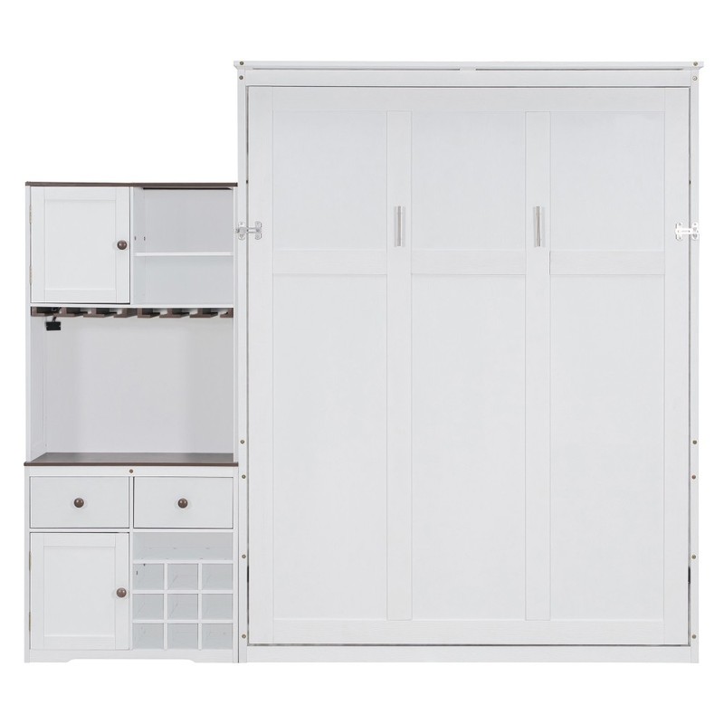 Queen Size Wall Murphy Bed with Ample Storage, Wine Rack, Glass Holder,LED Strip gallery