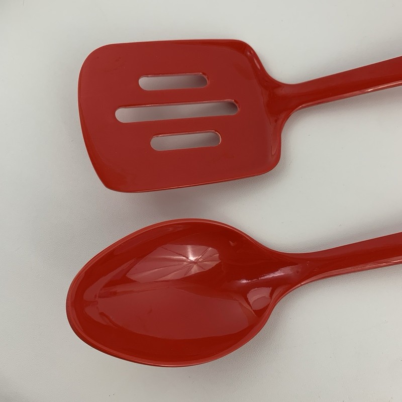 McCormick Red Melamine Solid Spoon & Slotted Turner Cooking Utensils Set of 2 gallery