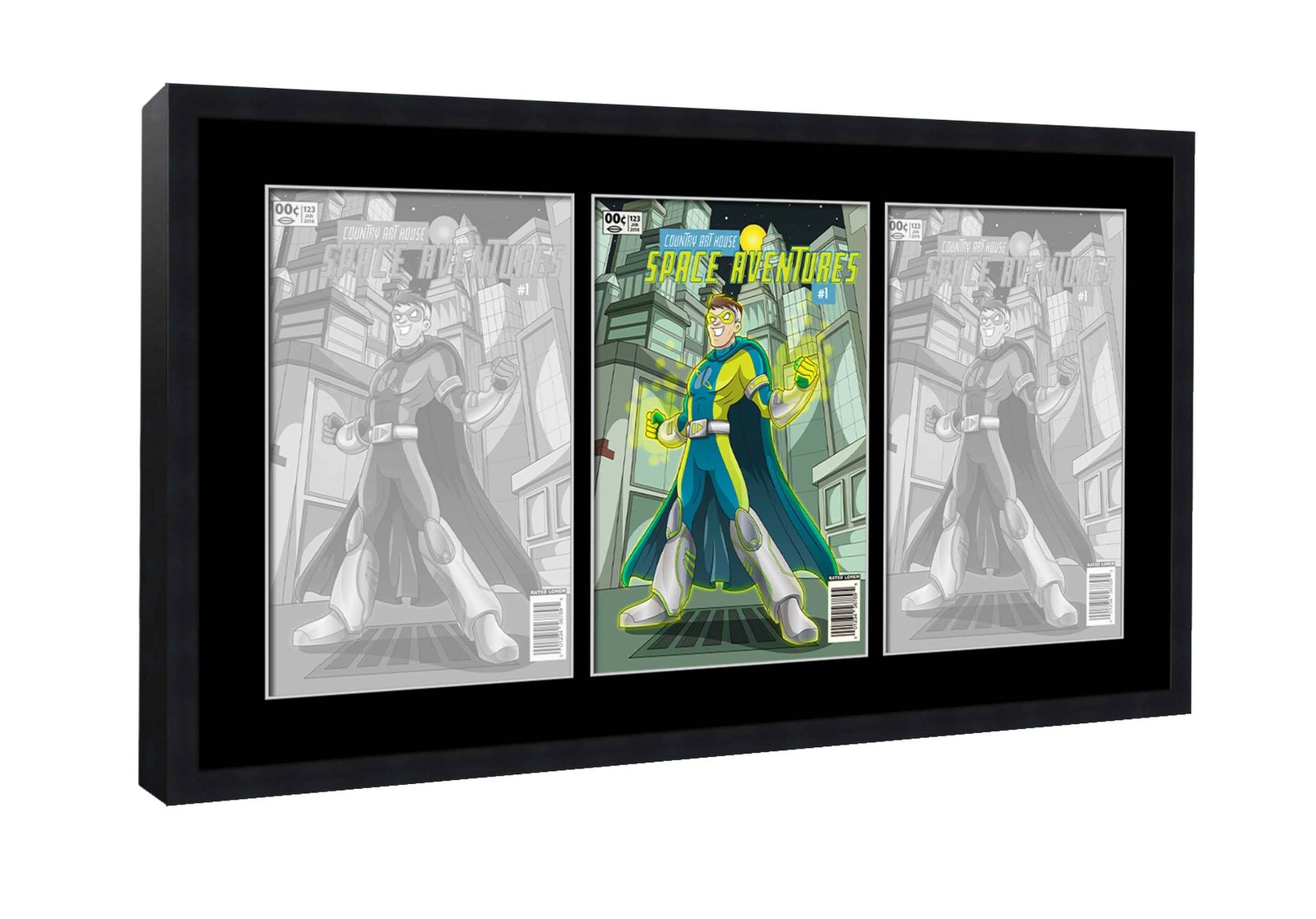Black Comic Book Frame With Black Mat For 3 Current Era Comic Books gallery