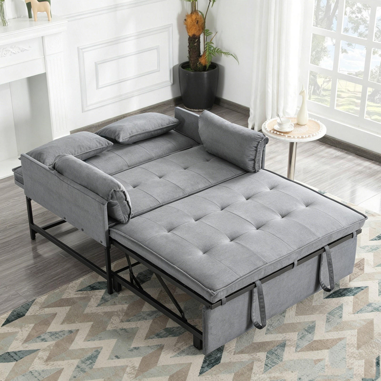 46in Grey Velvet Pull-out Sleeper Sofa Bed Loveseat 5-Position Recline 2 Pillows gallery