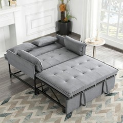 46in Grey Velvet Pull-out Sleeper Sofa Bed Loveseat 5-Position Recline 2 Pillows