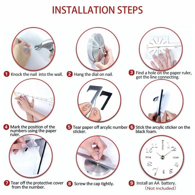 Modern DIY Large Wall Clock 3D Mirror Surface Sticker Big Number Watch Decor gallery