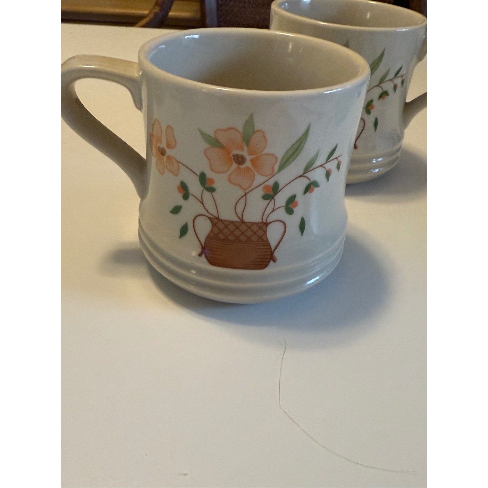 Countryside Stoneware Collection Floral Basket Mugs Set of 2 Japan Vintage Cream gallery