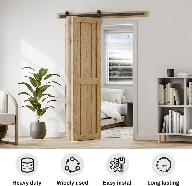 CCJH 2-16FT Top Mount Roller Bifold Sliding Barn Door Hardware Kit Modern Steel gallery