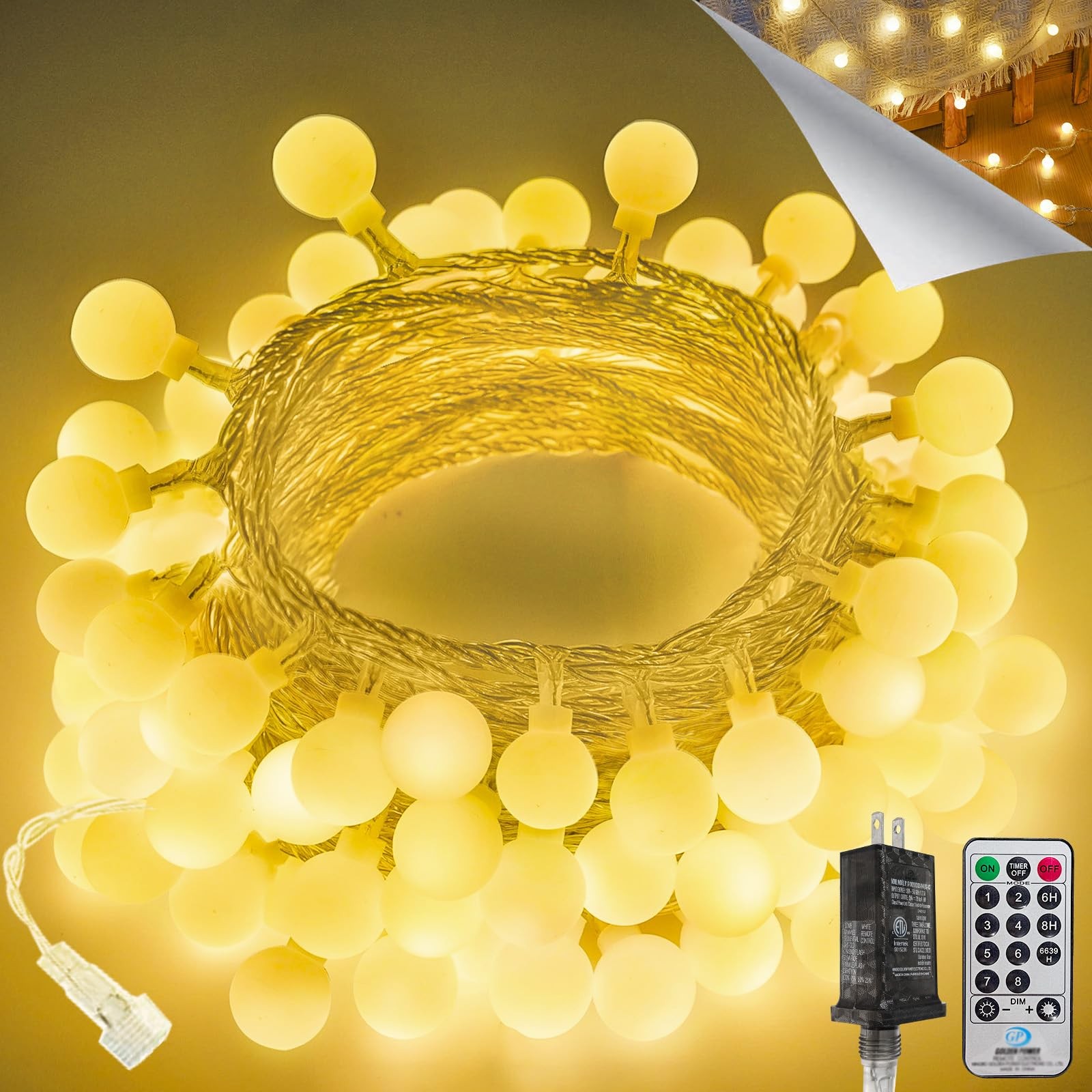 Connectable 43FT 100LED Globe String Warm White 1 Pack(100 LED with Remote) gallery