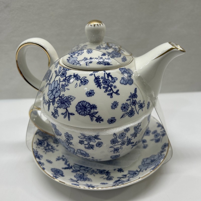 Grace Teaware Tea For One 4 Piece Set Blue Floral Porcelain BRAND NEW! gallery