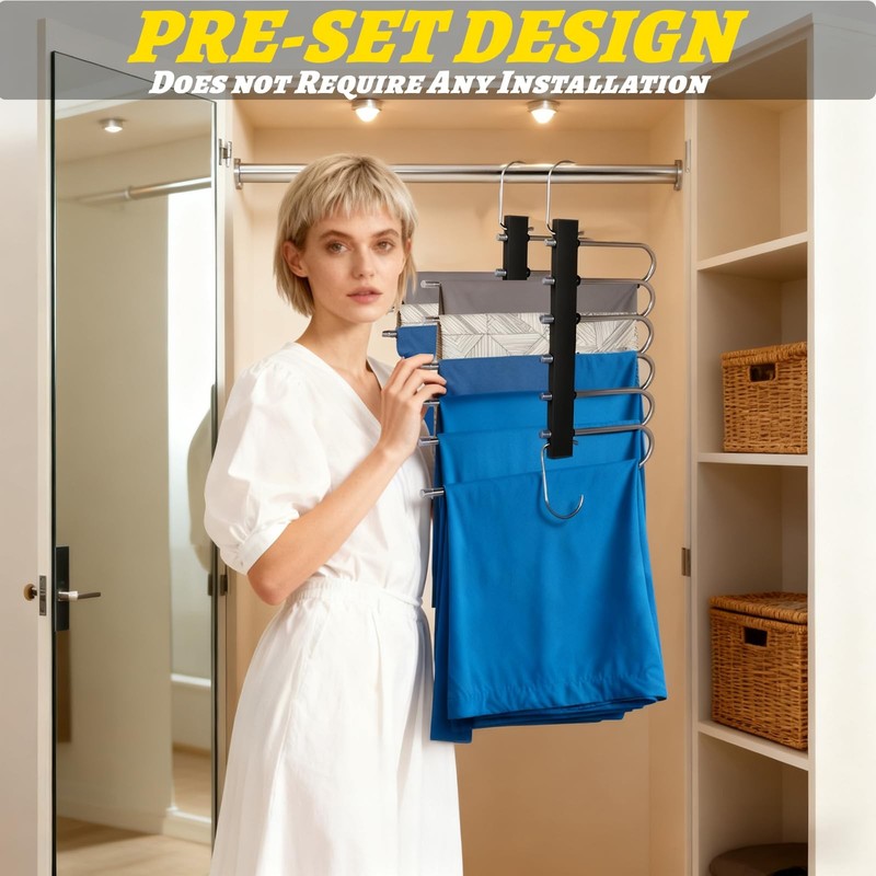 2 Pack Magic Pants Hangers Space Saving - 6 Tier Space Saving Hangers, Anti-S... gallery