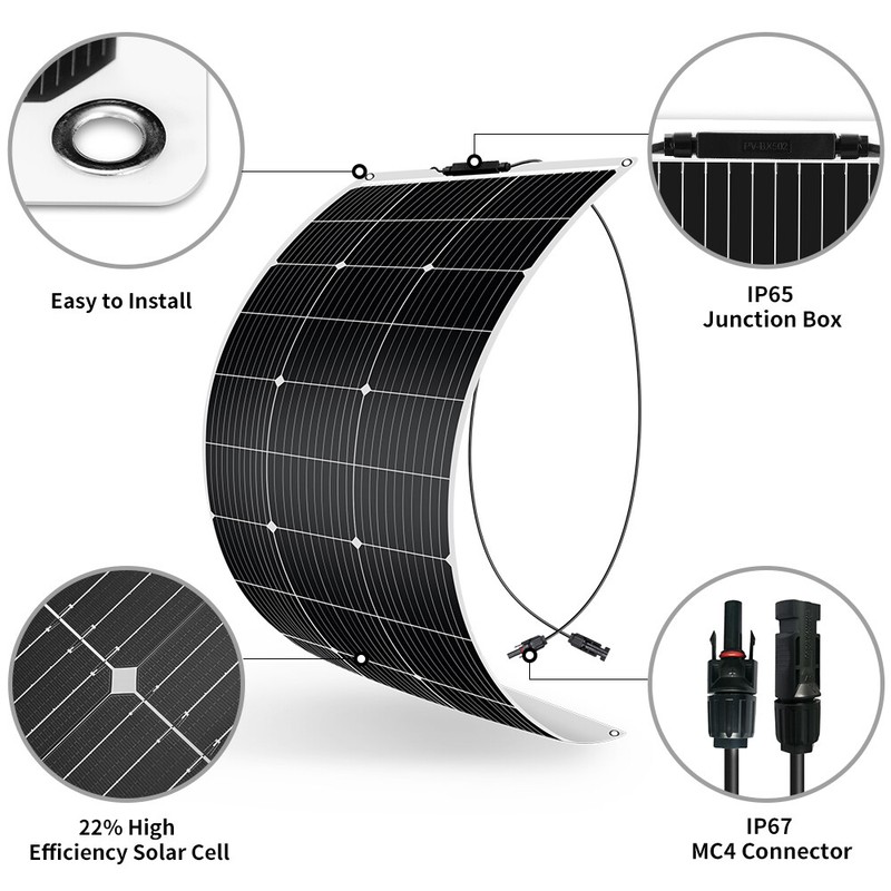 Dokio 100w 200w Monocrystalline flexible Solar Panel Kit for RV/Camper/Boat/Home gallery