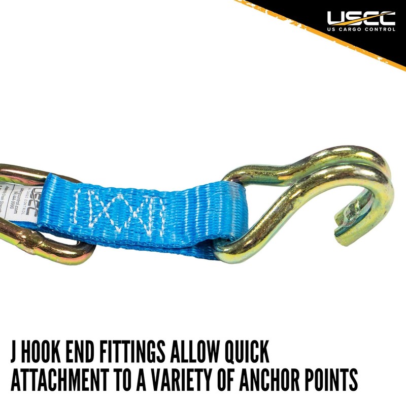 USCC - 1" X 10' Ratchet Strap W/ J Hook End Fittings and Floating D Ring - Blue gallery