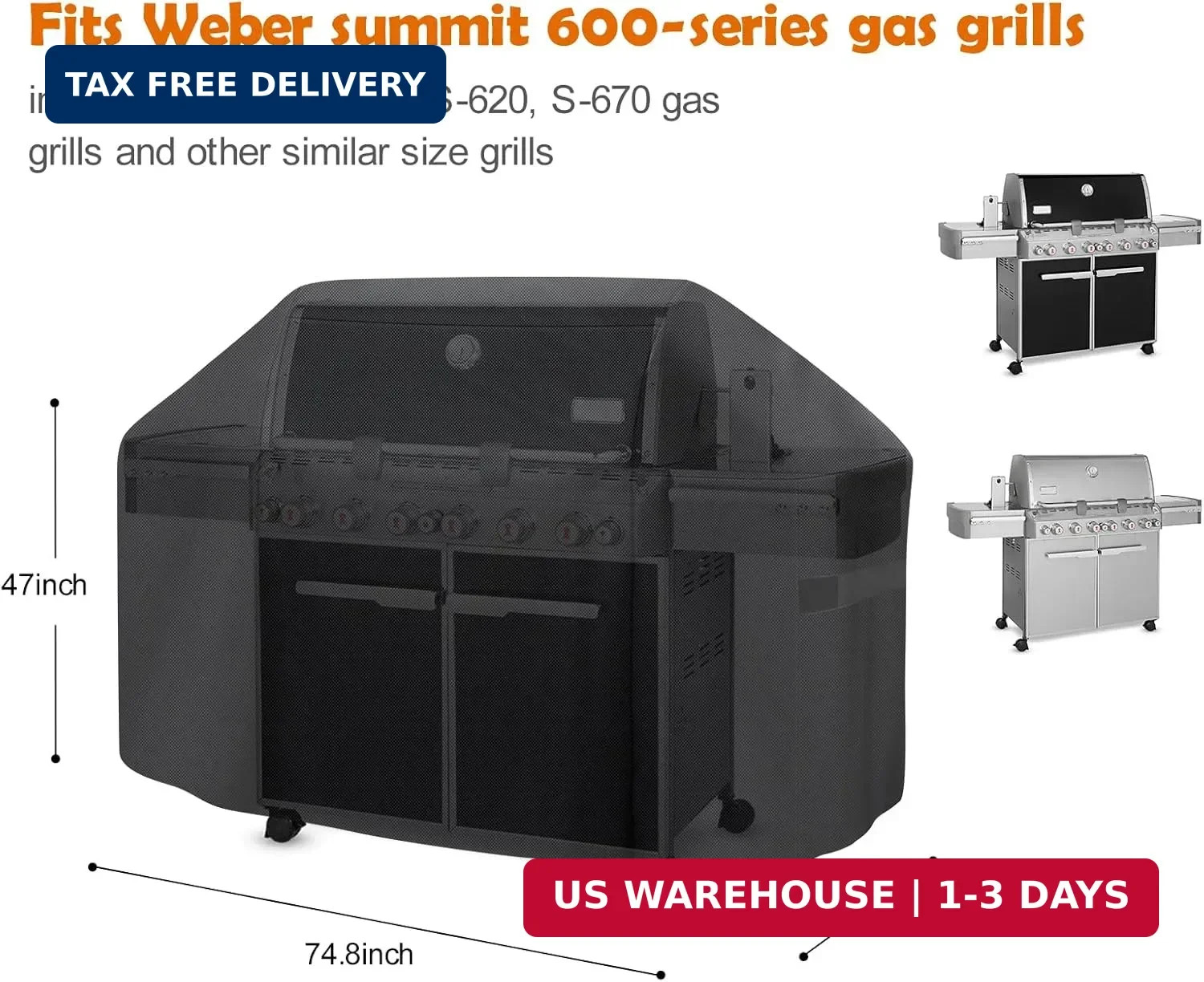 Grill Cover for Weber Summit 600 Series, Grill Cover 74.8 Inch Water-Resistant gallery