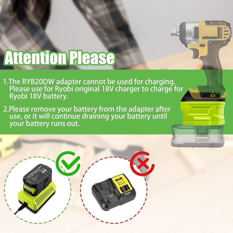 Converter Battery Adapter for Ryobi 18V Li-ion Battery to for Dewalt 20V Tool gallery