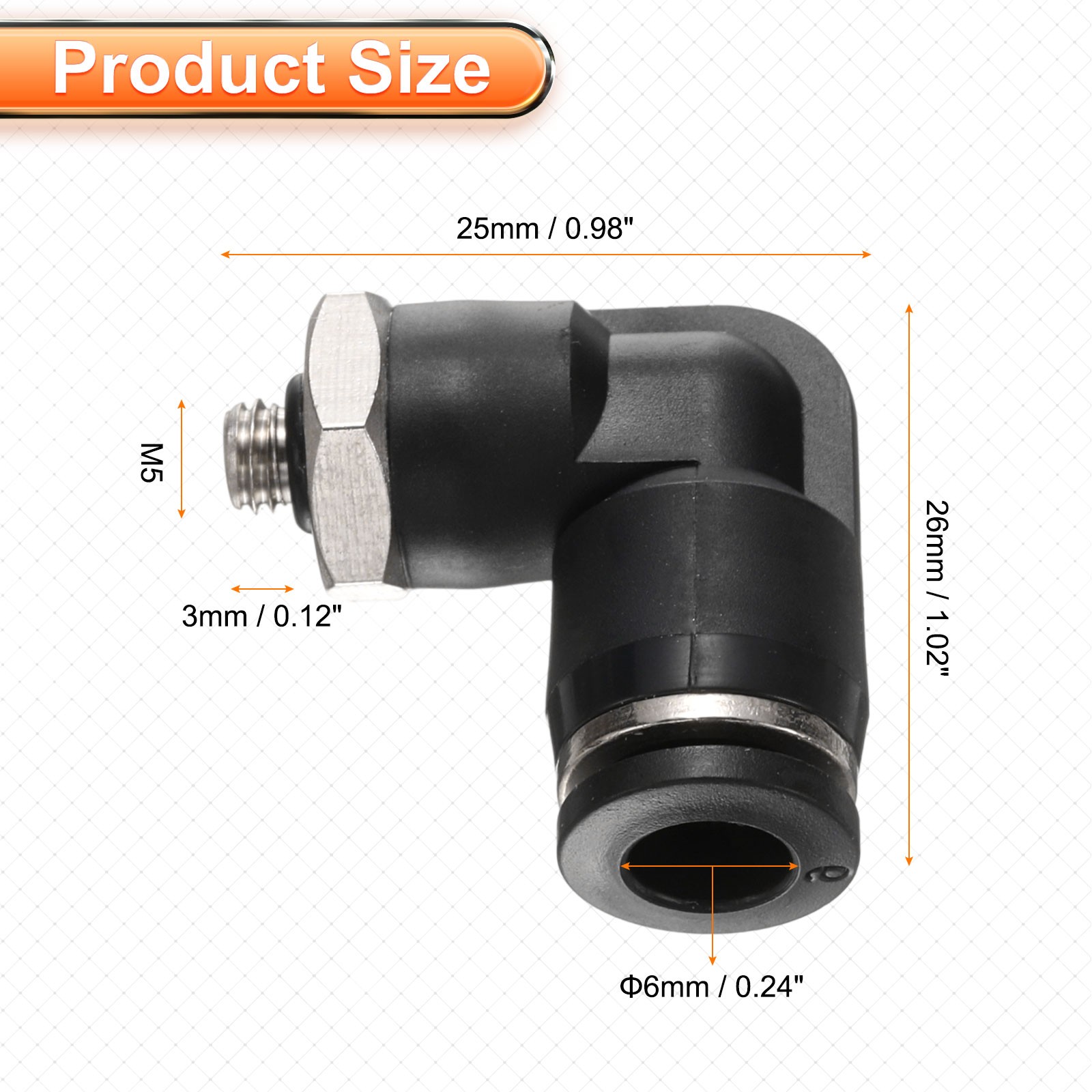 10 x Pneumatic Air Elbow Quick Connector M5x0.8 Male Thread x 6mm ID Tube gallery