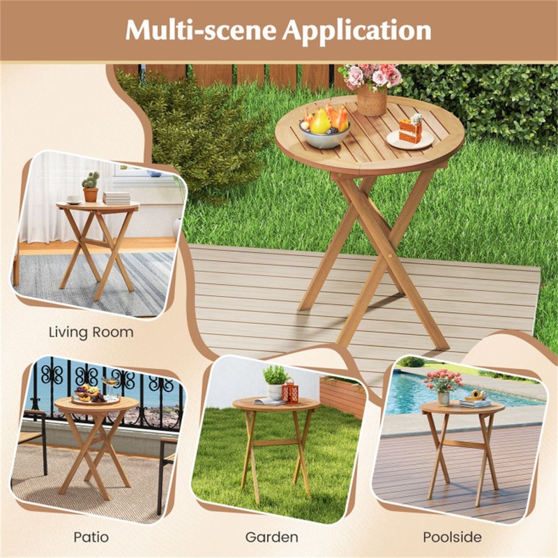 Solid Acacia Wood Foldable Round Side Table 180 LBS Weight Capacity End Table gallery