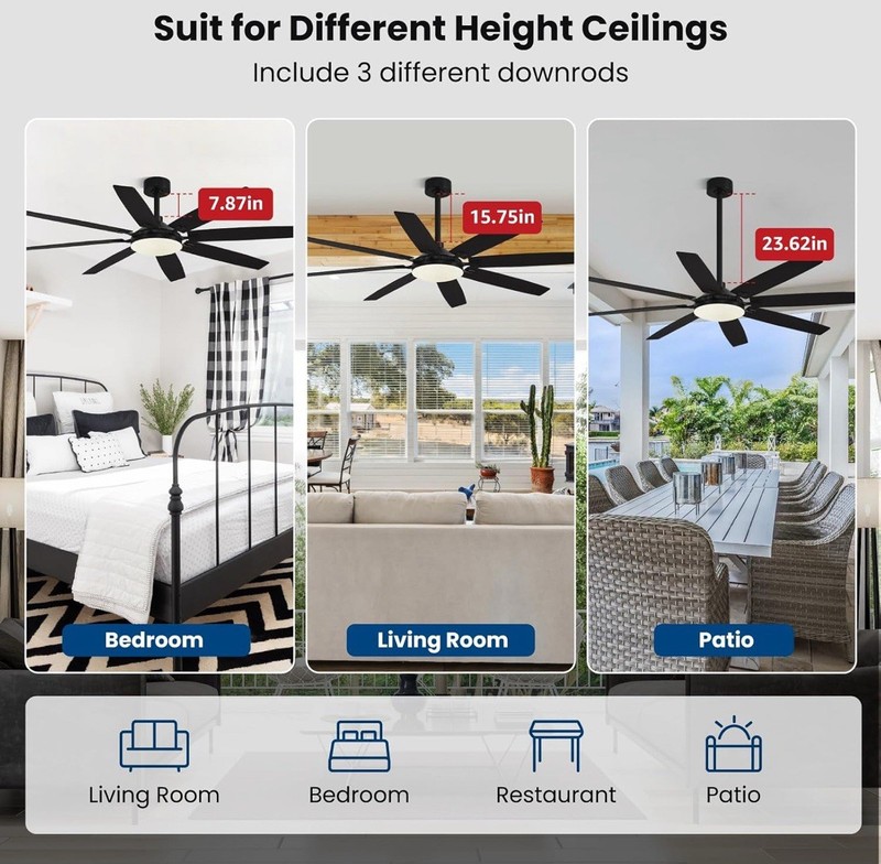 72'' Walnut Black Ceiling Fan with Light & Remote 6 Speeds 3CCT Reversible Motor gallery