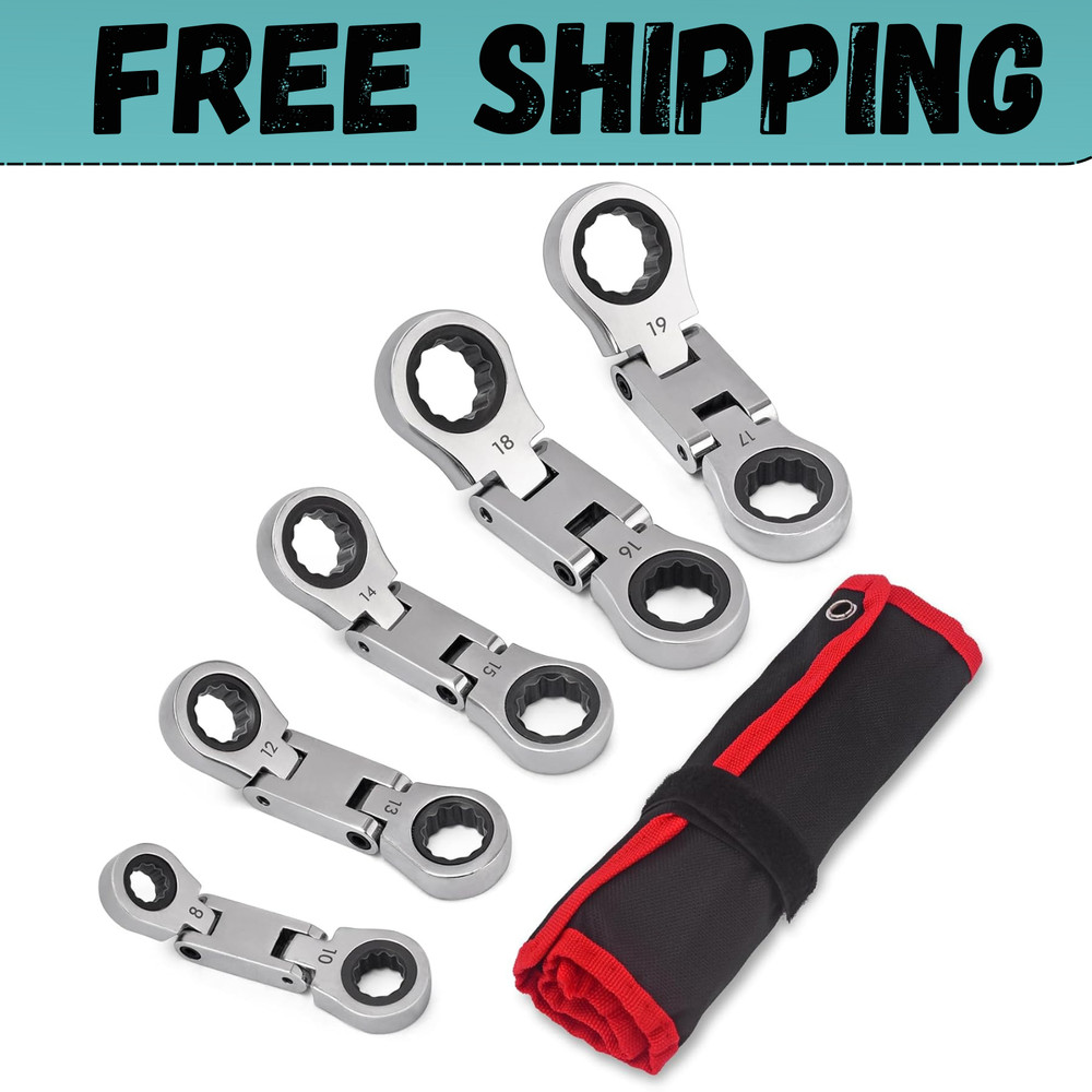 Stubby Wrenches Set, Flex Head Ratcheting Wrench Set Double Box End Ratchet Wren