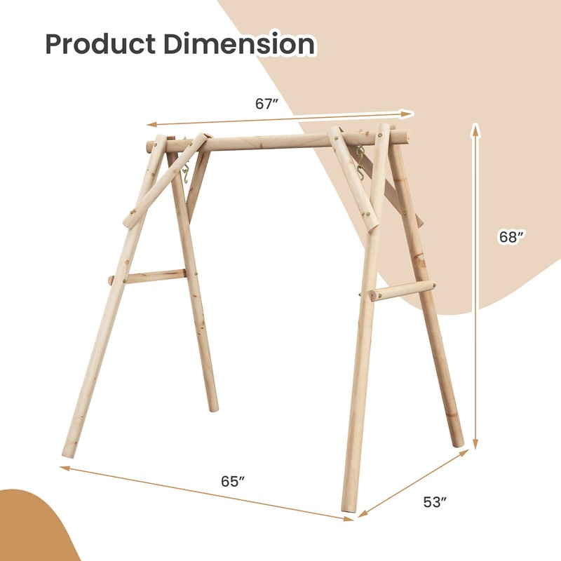 Wooden Swing Frame 67" Solid Wood Heavy Duty A-Frame Stand with Bars Porch Lawn gallery