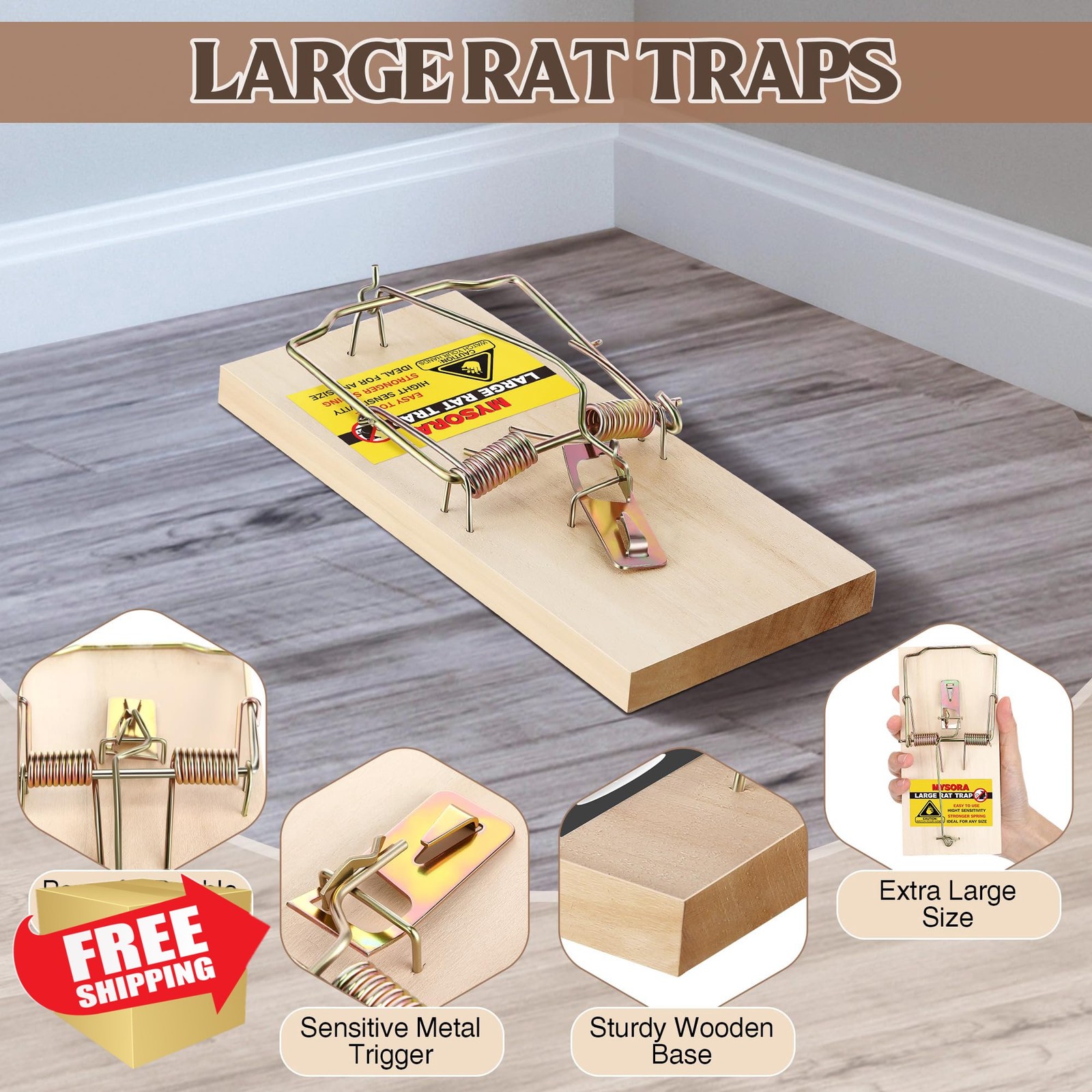 Mysora 3 Pack Large Wooden Mouse Traps Heavy Duty Snap Rat Rodent gallery