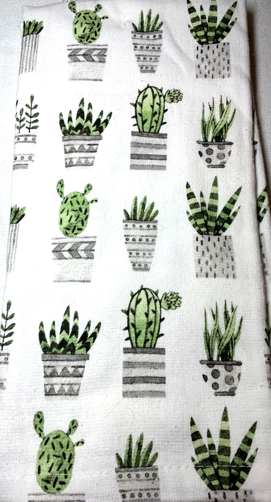 COLORDRIFT KITCHEN TOWELS (2) WHITE GREEN GRAY CACTUS 18 X 28 100% COTTON NIP gallery