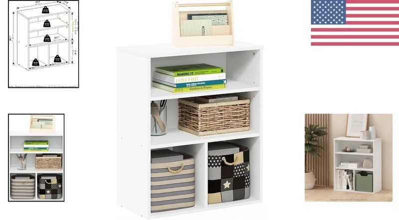 Versatile Pasir 3 Tier Display Bookcase - Modern White with Adjustable Features gallery