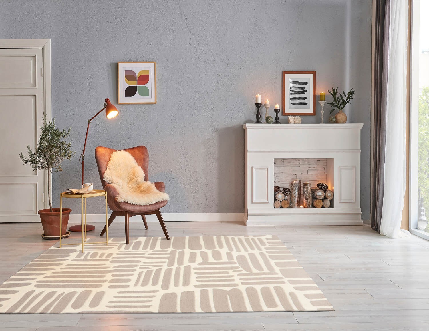 Designer Loop N Cut Pile Handmade Wool Modern Oriental Area Rug Taupe 5' x 8' gallery