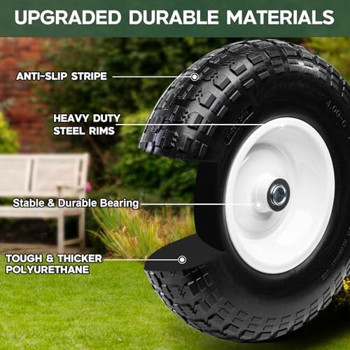 4 PCS 13 Inch Solid Flat Free Replacement Tires and Wheels 4.00-6 with 5/8'' gallery