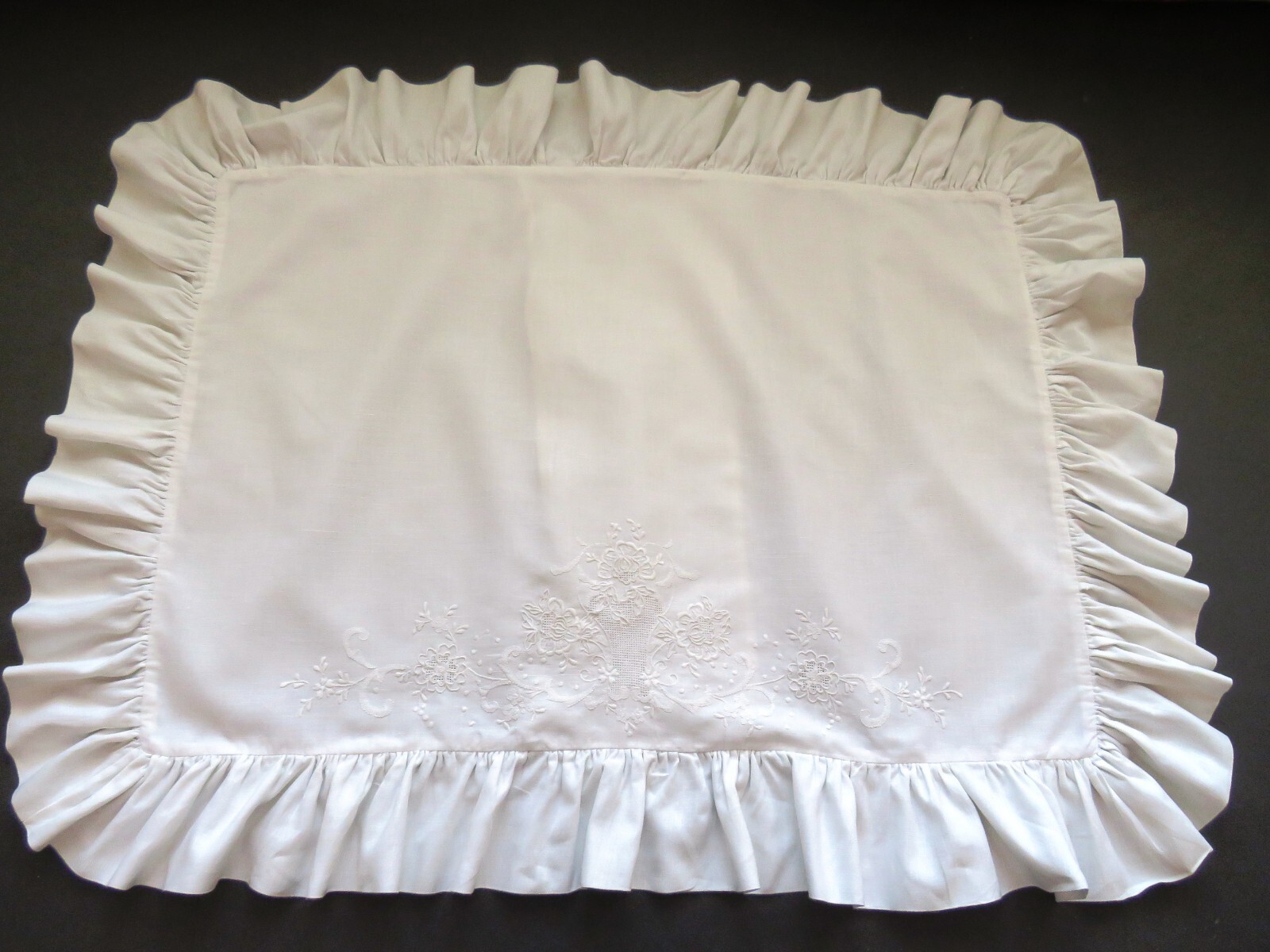 ONE Standard Pillow Sham by PAPER WHITE White Linen Blend Embroidered Cut Work gallery