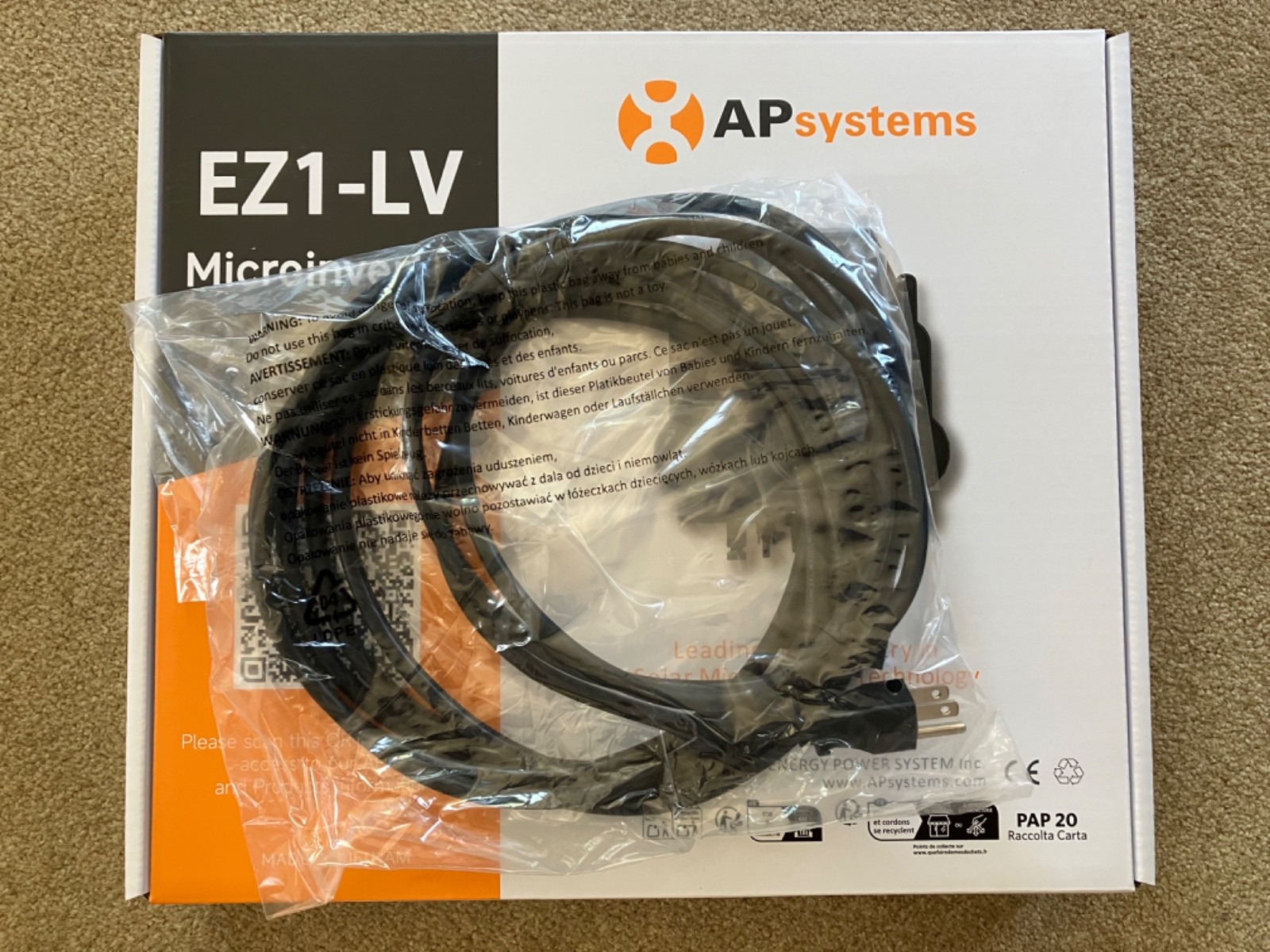 APSystems 120v EZ1-LV Plug-in Balcony Solar Microinverter with Power Cord gallery