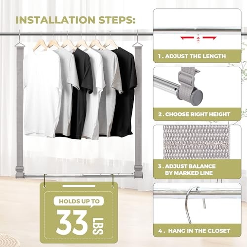 Hanging Closet Rod, 17-28In Width and Up to 32In Height Webbing-1 Pack Gray gallery
