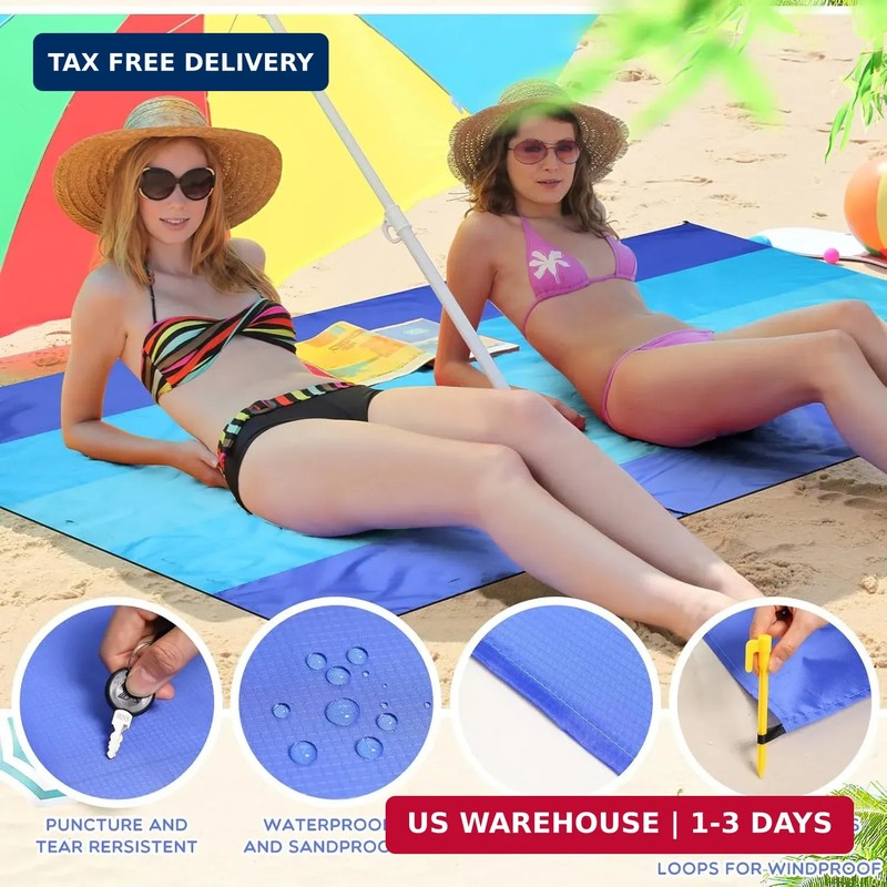 Weysat 10 Sets Beach Blankets Bulk Sandproof 78 x 82'' Large Waterproof Picnic B gallery
