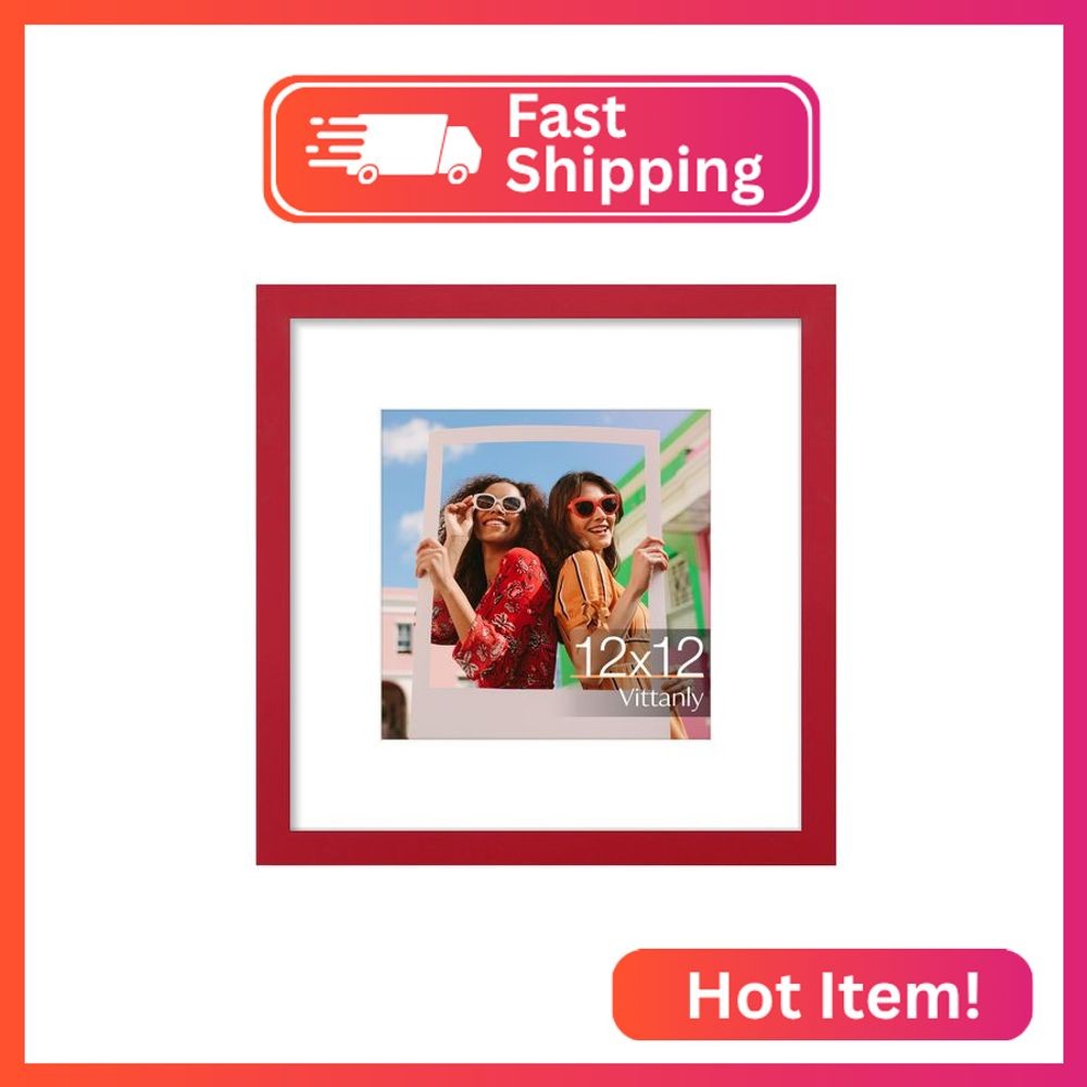 Vittanly 12x12 Picture Frame, Engineered Wood with Shatter Resistant Plexiglass, gallery