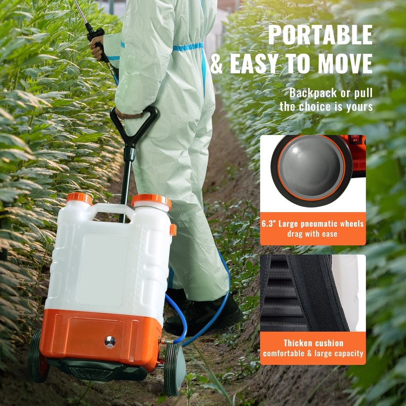 Battery Powered Backpack Sprayer with Wheel 4 Gal Tank 0-94 PSI Adjustable gallery