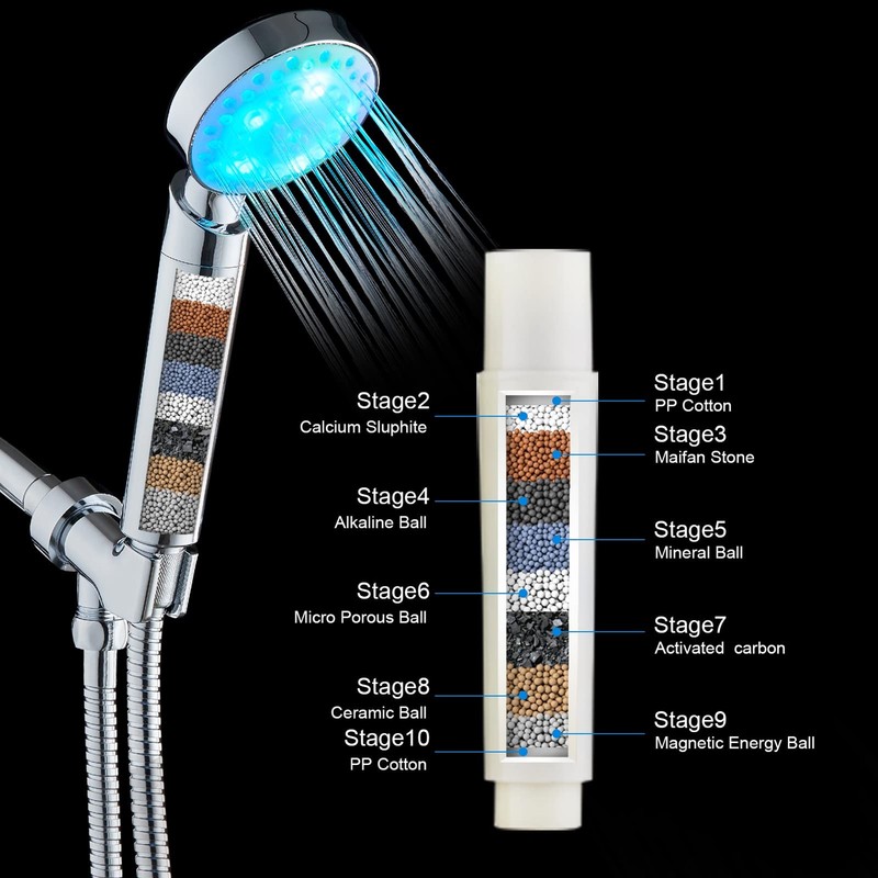 Filtered Led Shower Head for Hard Water 7 Color Light Change Automatically Handh gallery