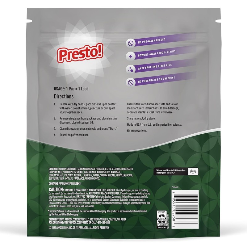 Presto Triple Action Dishwasher Pacs Lemon Scent 90 Count Fresh Scent Power gallery