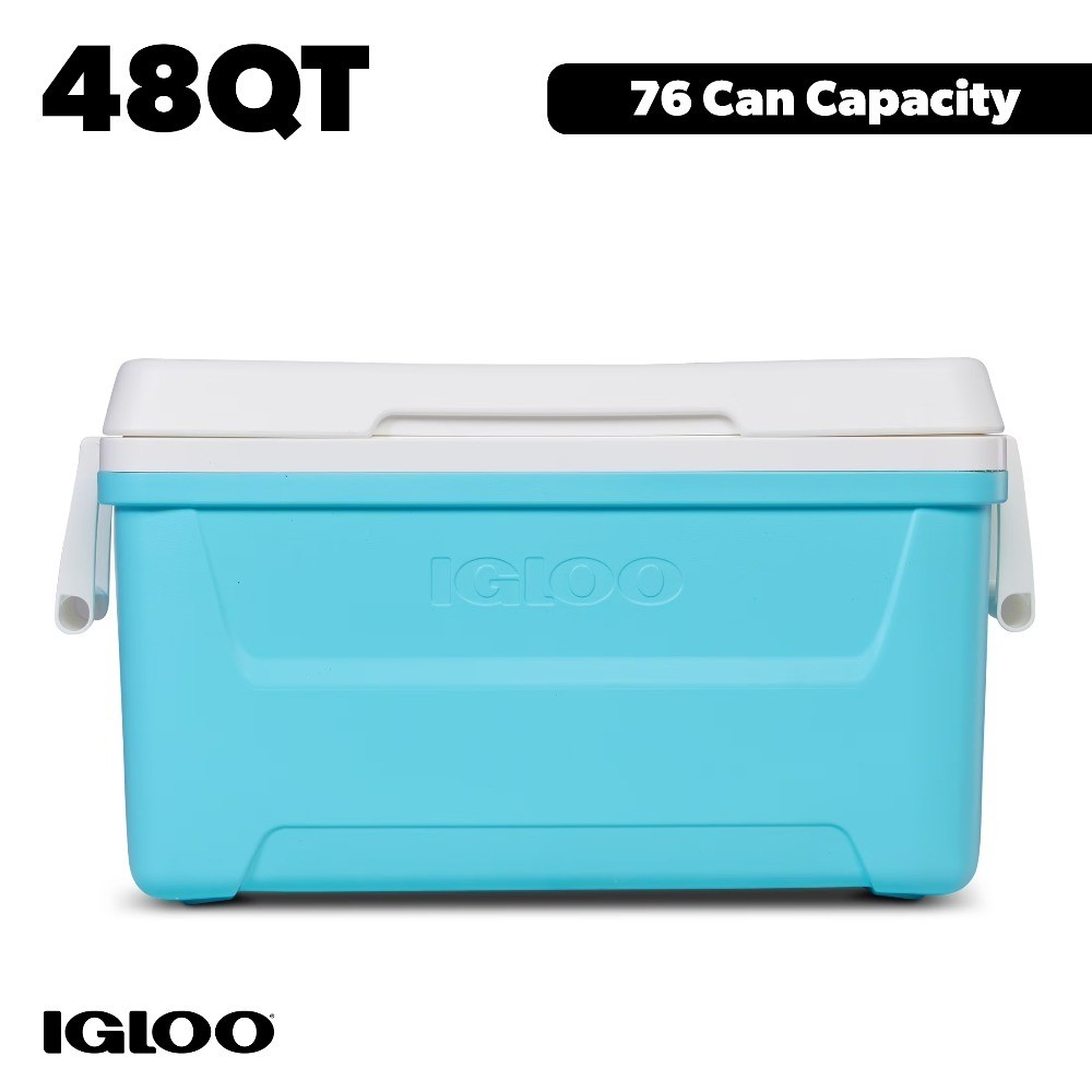 Large Capacity Hard Sided Ice Chest Cooler with Wheels, Aqua Blue and White gallery