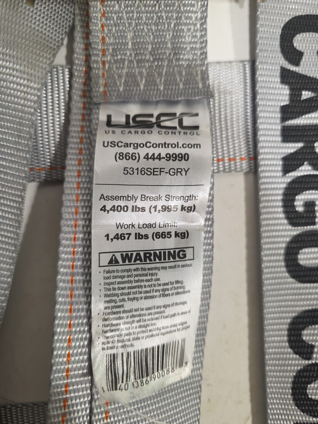 US Cargo Control 2" x 16' Gray E-Track Ratchet Strap, Spring E-Fittings 4400 LB gallery