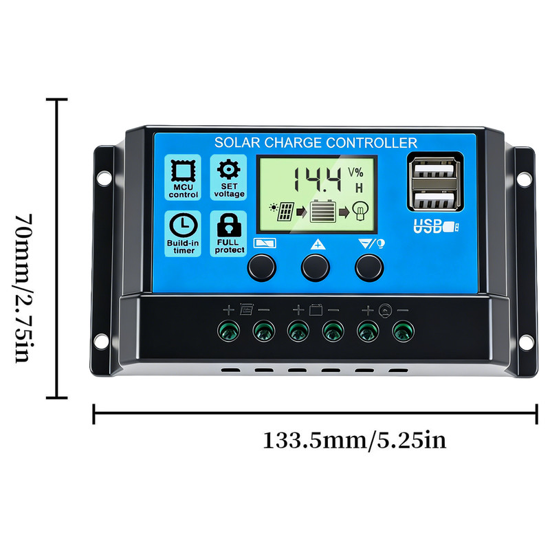 10A 12V/24V Solar Panel Battery Charge Controller LCD Regulator Auto with USB US gallery