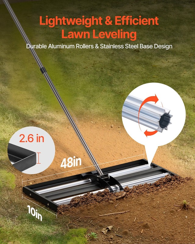 Updated Lawn Leveling Rake with Roller, 48'' x 10" Stainless Steel Lawn Leveler gallery