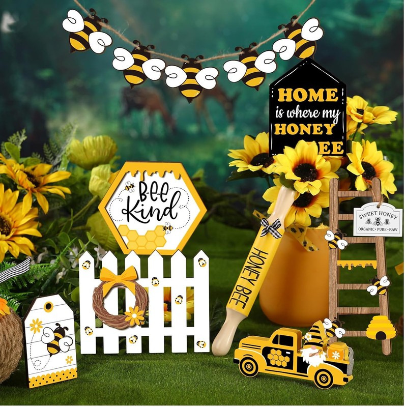 20 Pcs Spring Tiered Tray Decor Set Honey Bee As the Pictures Shown gallery