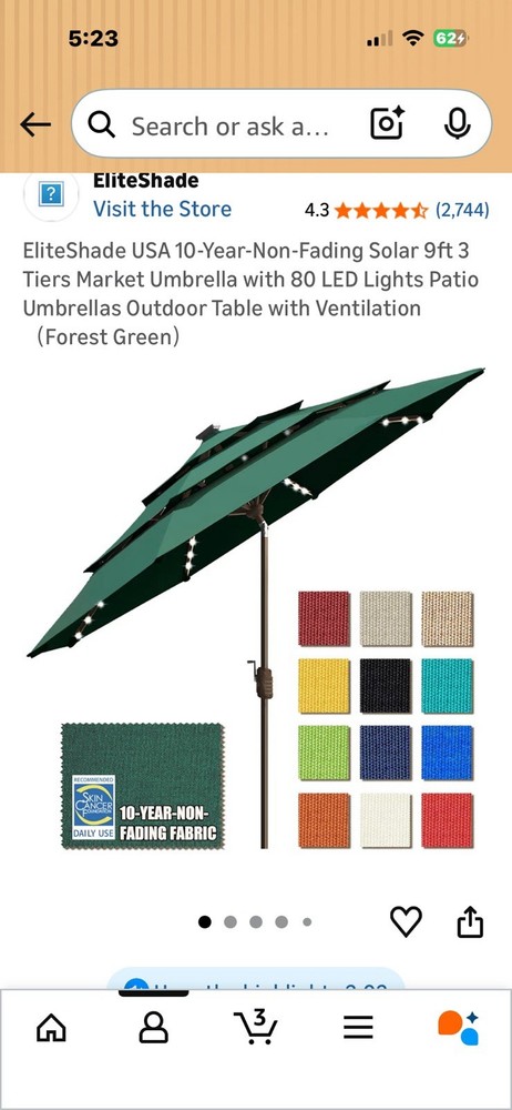 Elite Shade Lighted Backyard Umbrella- New In Box