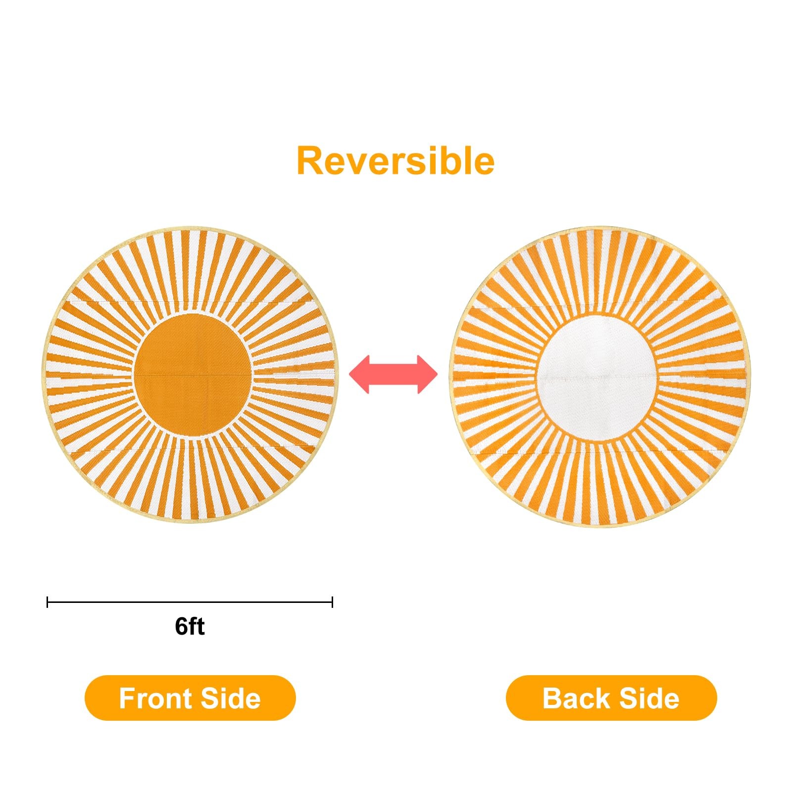 Round Outdoor Rugs 6ft for Patios Clearance, Waterproof Reversible Plastic St... gallery