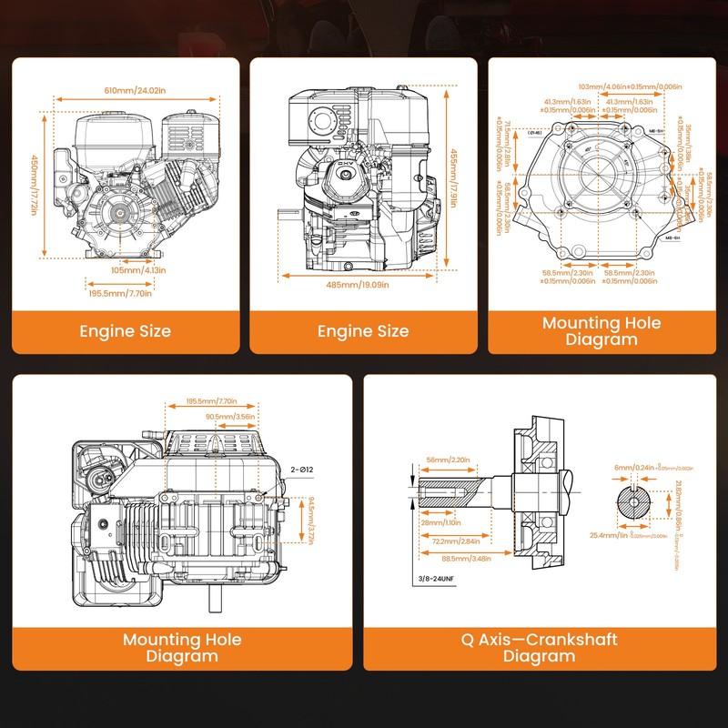 Engine OHV Horizontal Gas Engine Motor 420cc 15HP Electric Start Water Pumps gallery