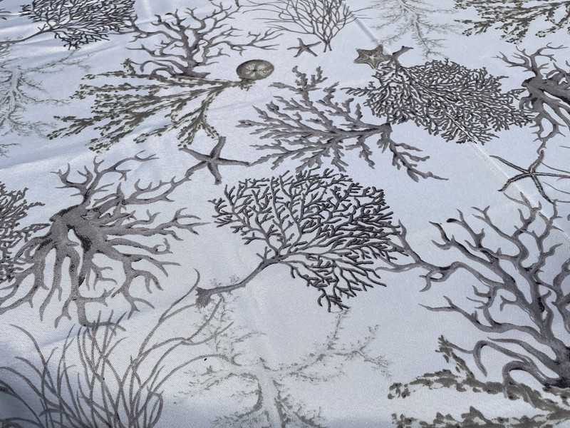 70” Round Polyester Tablecloth White-Neutral Colors Coastal, Beach, Ocean France gallery