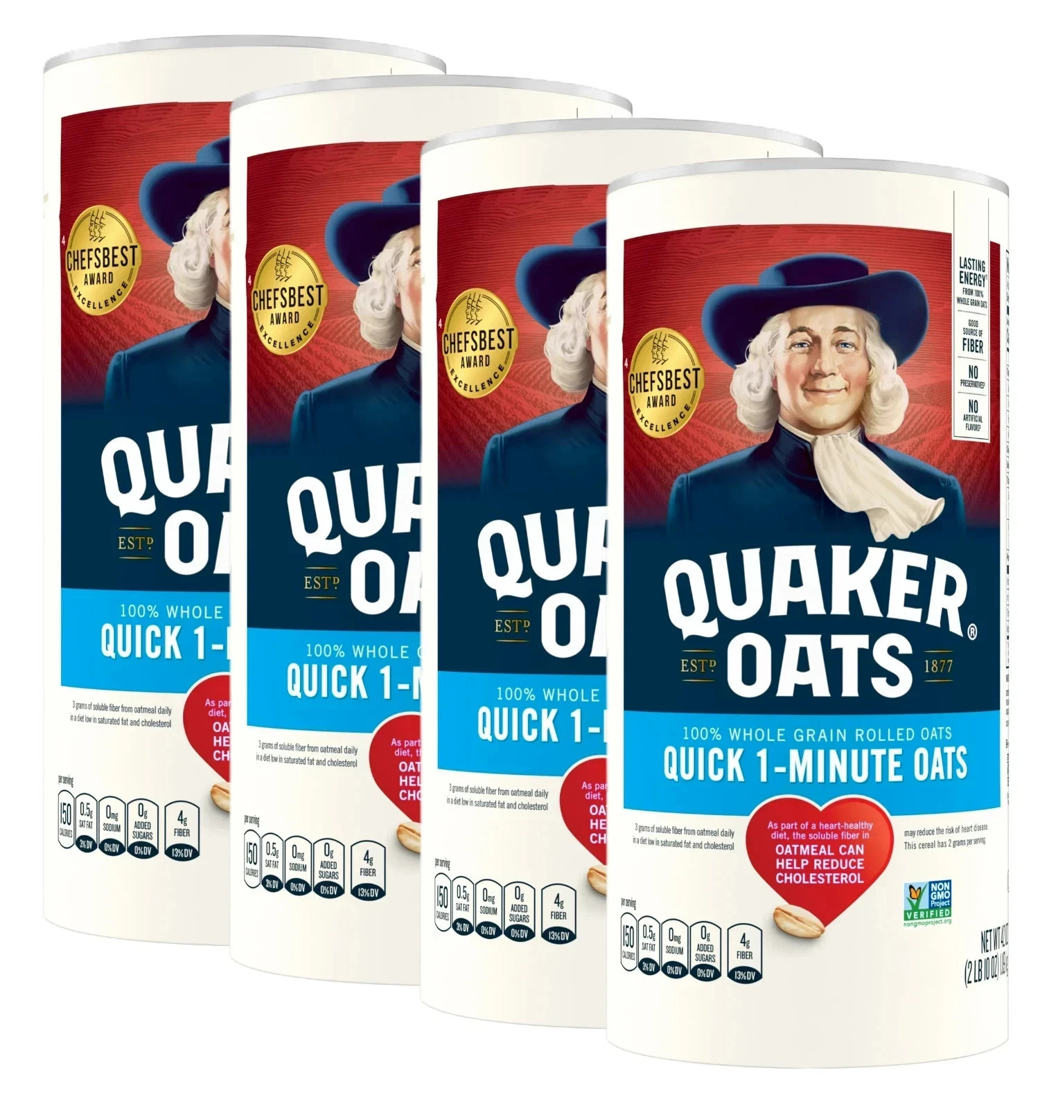 (4 Pack)Quaker Quick 1 Minute Oats, Oatmeal, Quick Cook, 42 oz Canister Dry Oats gallery