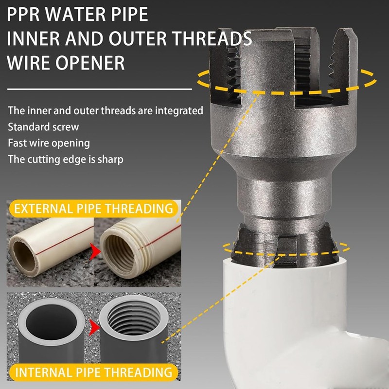 Integrated Internal & External Pipe Threading Tool Steel PVC Pipe Threader Kit gallery