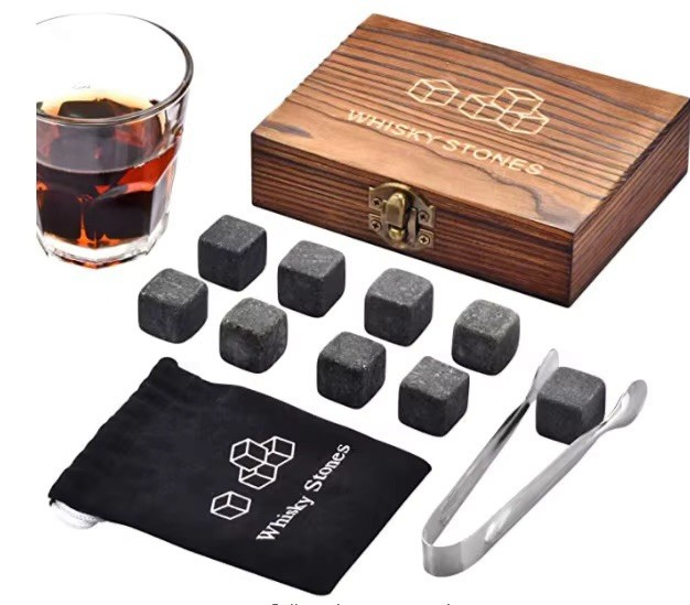 Cool Stones Reusable Whiskey Stones Set (9) in Medium Brown Wood Box gallery