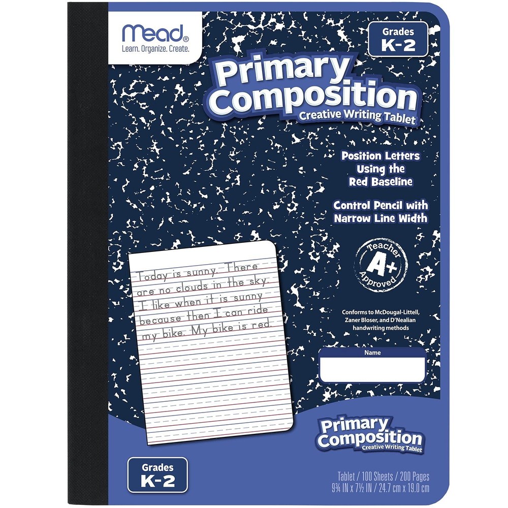 Primary Composition Book K-2 100 Sheets 7.5x9.75 Blue Marble Kids Writing
