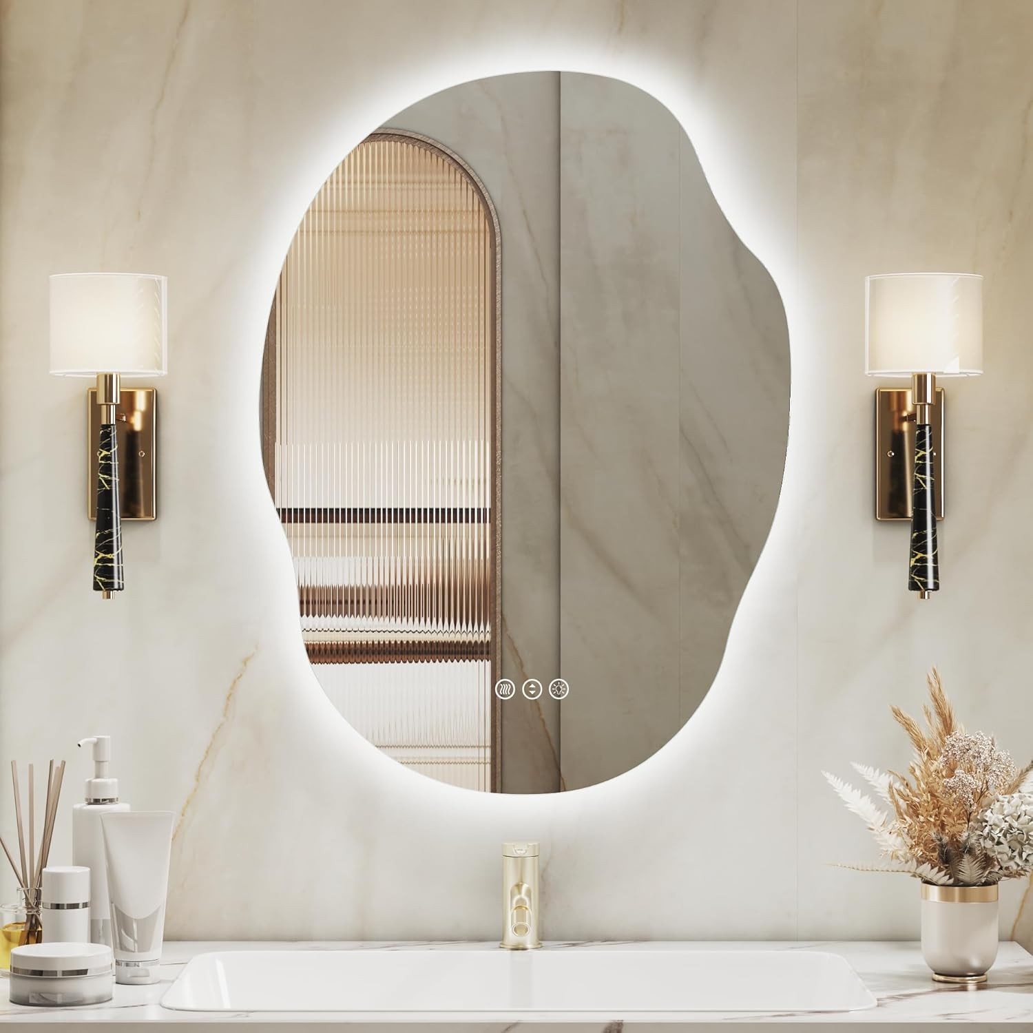 Irregular Backlit LED Bathroom Mirror for Wall 22"x30", Asymmetrical Lighted gallery