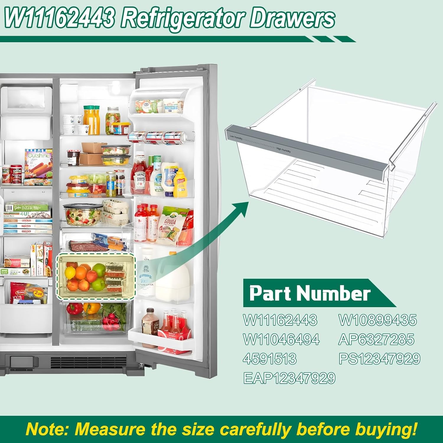 Crisper Drawer Fridge Drawer for Whirlpool WRS325SDHZ WRS315SDHZ WRS325SDHZ01 gallery
