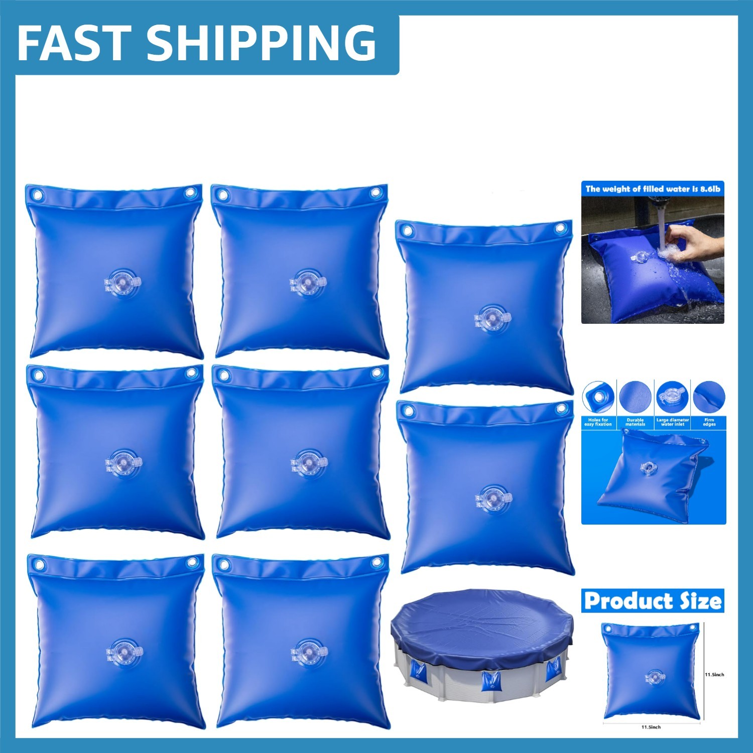 8-Pack Heavy-Duty PVC Pool Cover Weights - Secure Winter Protection, 11.5"x11.5" gallery