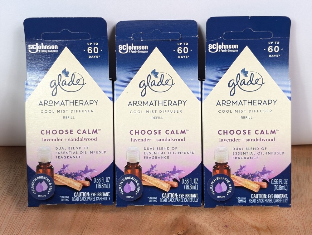 3 Pack Glade Cool Mist Diffuser Oil Refill Choose Calm Lavender+Sandalwood 0.56